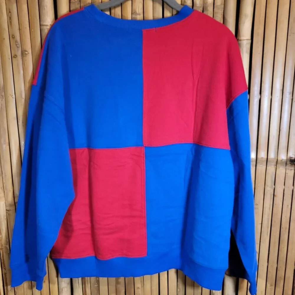 Zesica Long Sleeve Oversized Colorblock Sweatshirt Small Red/Blue NEW - Picture 2 of 8